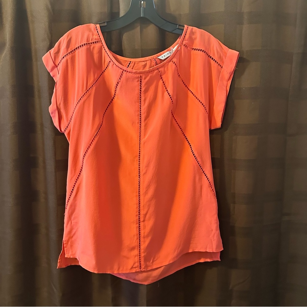Trina Turk 100% Silk Orange Blouse Size Smalll